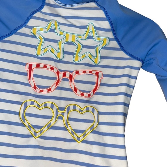Lands’ end girls blue stripe swim rash guard sunglasses print long sleeve size 5 - Picture 2 of 4